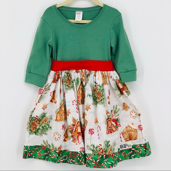 KPea Original Gingerbread Print Green Holiday Christmas Dress Cotton NEW - Picture 10 of 10